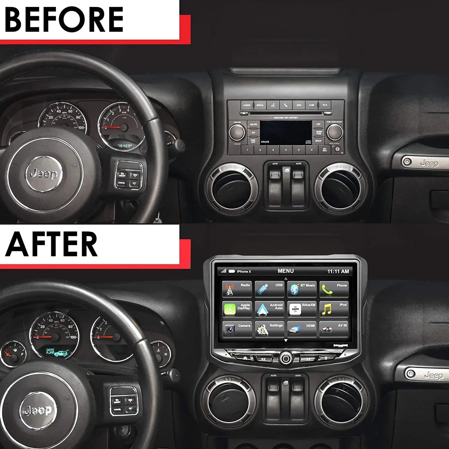 Autoradio Android 13 Pour Jeep Wrangler JK 2011-2018 - Écran Tactile 12,3" HD, 4Go RAM, CarPlay/Android Auto Sans Fil, GPS