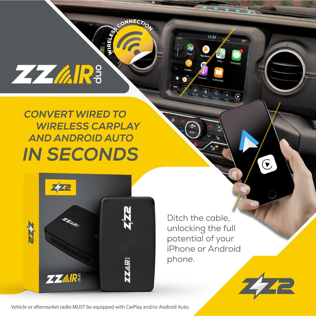 ZZ2 ZZAIR-DUO - converts wired to wireless Android Auto and CarPlay in seconds