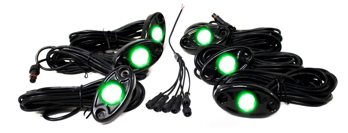 Race-Sport-RSLD6KITG-6-LED-Glow-Pod-Kit-w/ Brain-Box-IP68-12V-w/ All-Hardware-(Green)